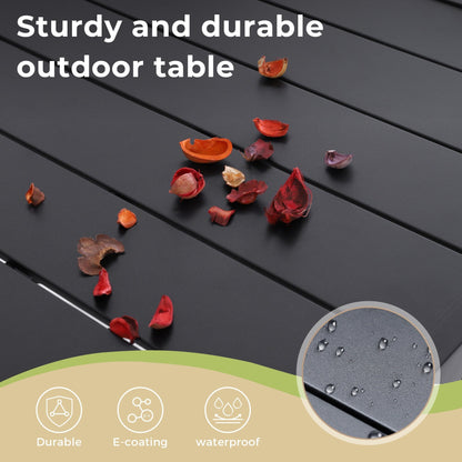 Ensemble de salle à manger d'extérieur MAISON ARTS 6 pièces avec parasol à 3 niveaux inclinable automatiquement de 3 m : 4 chaises d'extérieur en métal, 1 table à manger carrée en métal