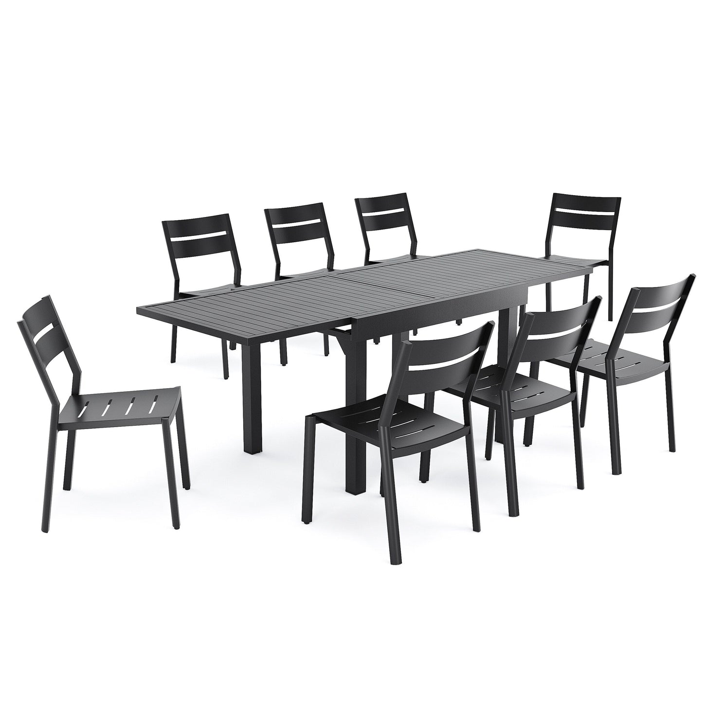 Ensemble de salle à manger d'extérieur Pellabant en aluminium 5/7/9 pièces avec table extensible et chaises empilables