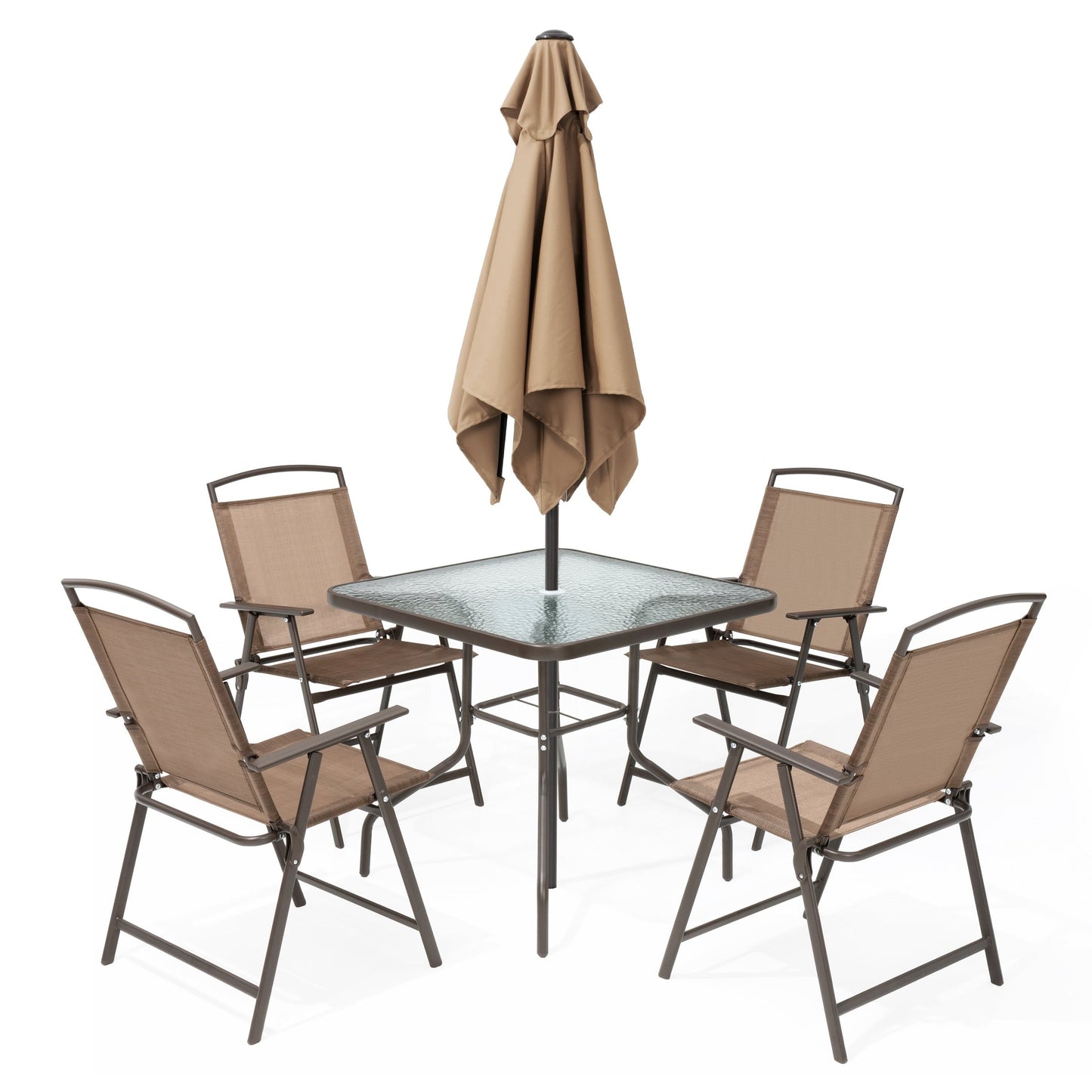 Ensemble de patio Pellabant 6 pièces avec table, parasol et 4 chaises pliantes - 57 cm (L) x 68 cm (P) x 88 cm (H)
