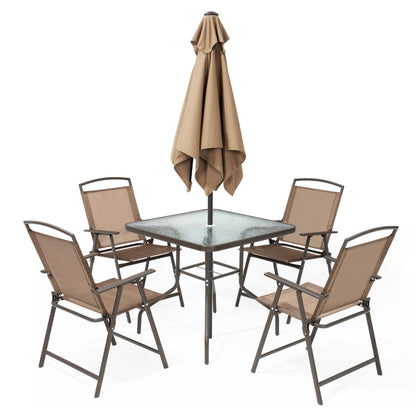 Ensemble de patio Pellabant 6 pièces avec table, parasol et 4 chaises pliantes - 57 cm (L) x 68 cm (P) x 88 cm (H)