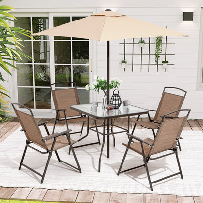 Ensemble de patio Pellabant 6 pièces avec table, parasol et 4 chaises pliantes - 57 cm (L) x 68 cm (P) x 88 cm (H)