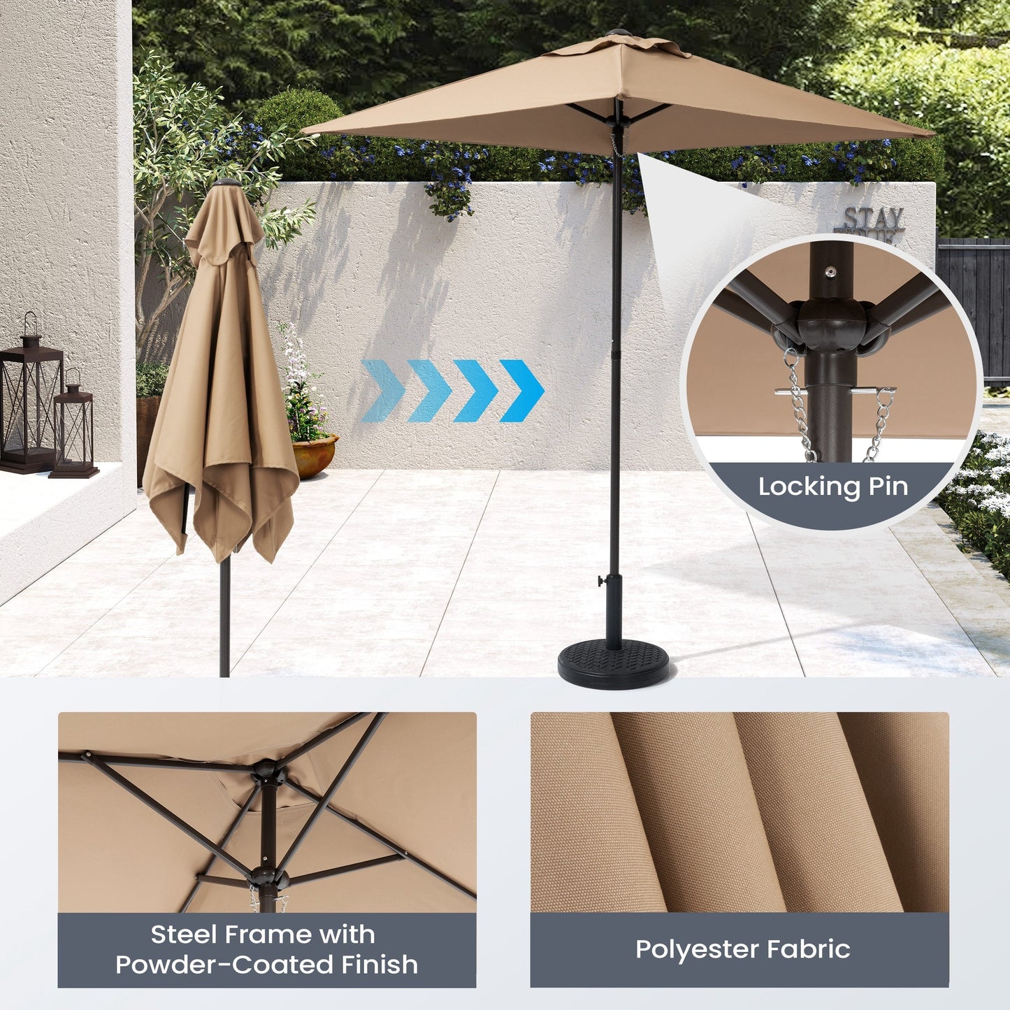 Ensemble de patio Pellabant 6 pièces avec table, parasol et 4 chaises pliantes - 57 cm (L) x 68 cm (P) x 88 cm (H)