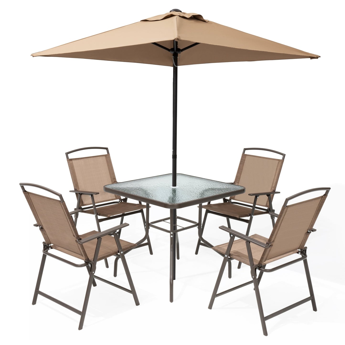Ensemble de patio Pellabant 6 pièces avec table, parasol et 4 chaises pliantes - 57 cm (L) x 68 cm (P) x 88 cm (H)