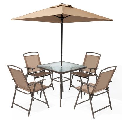 Ensemble de patio Pellabant 6 pièces avec table, parasol et 4 chaises pliantes - 57 cm (L) x 68 cm (P) x 88 cm (H)