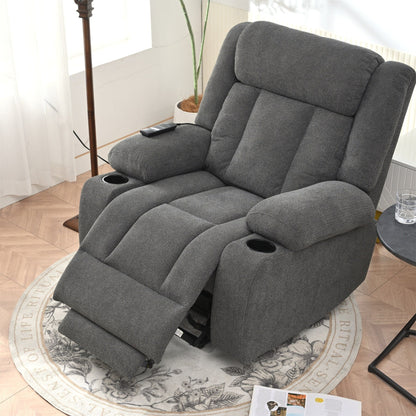 Fauteuil releveur électrique pour personnes âgées, fauteuil releveur en tissu avec repose-pieds extensible, 2 porte-gobelets, poches latérales et télécommande.