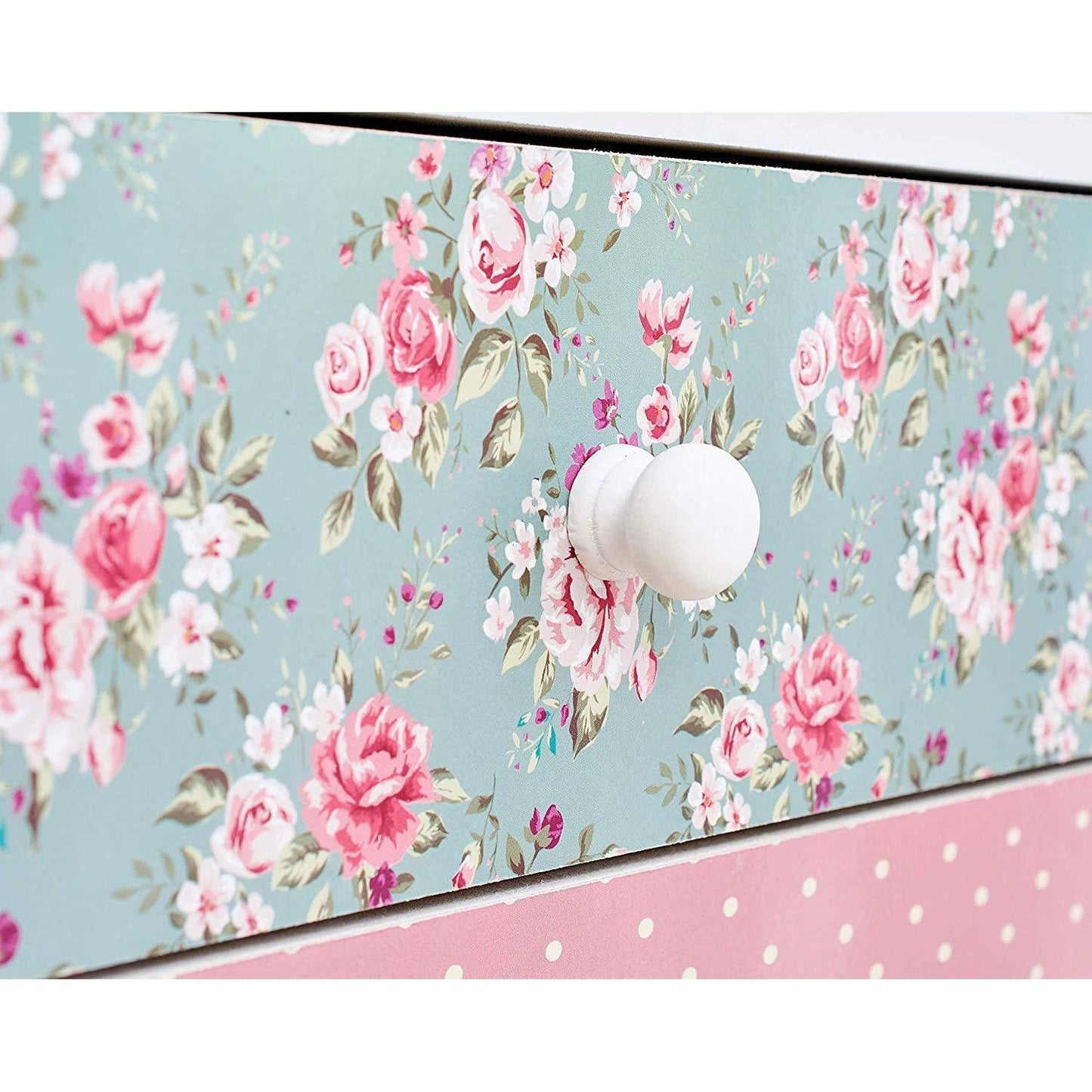 Table de chevet à 2 tiroirs en bois Cherry Tree Furniture CANTERBURY, motif roses et pois