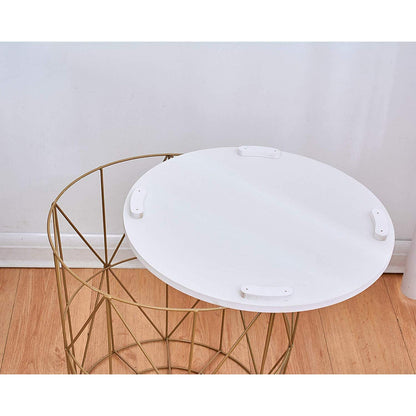 Table d'appoint Koram effet marbre avec panier supérieur et cadre en fil de fer géométrique doré