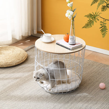Table d'appoint/nichoir pour chat d'intérieur Mau avec coussin (blanc)