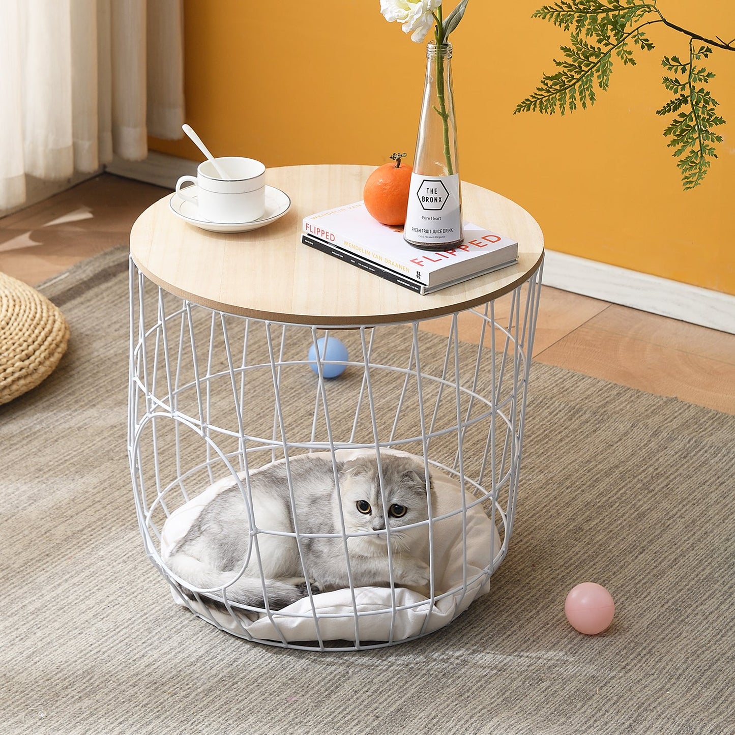 Table d'appoint/nichoir pour chat d'intérieur Mau avec coussin (blanc)