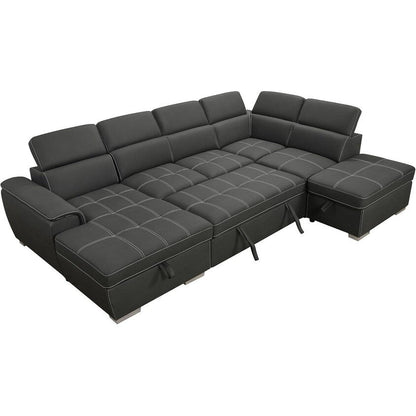 Canapé d'angle en U Roomfitters 128 avec poufs, canapé modulable réversible 7 places avec assise de rangement, gris