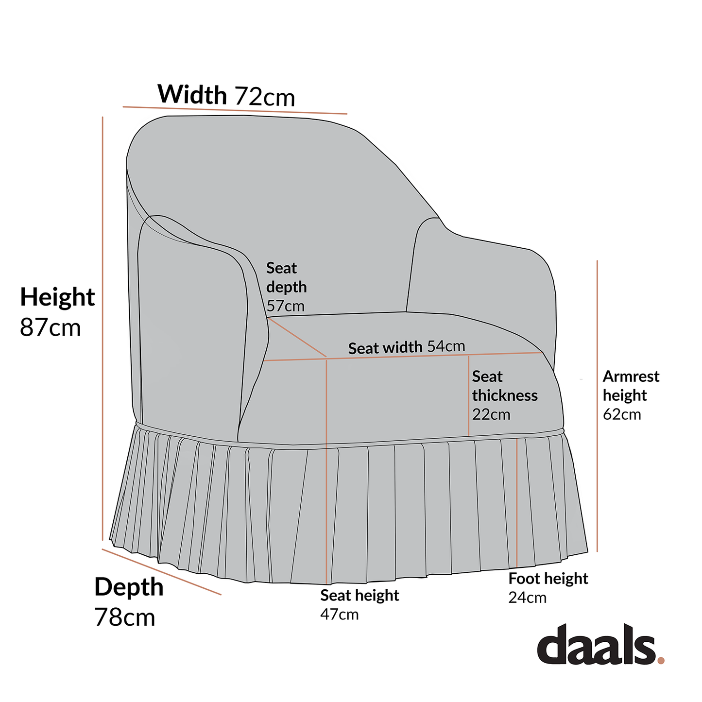 Fauteuil à jupe Calliope, velours cannelle