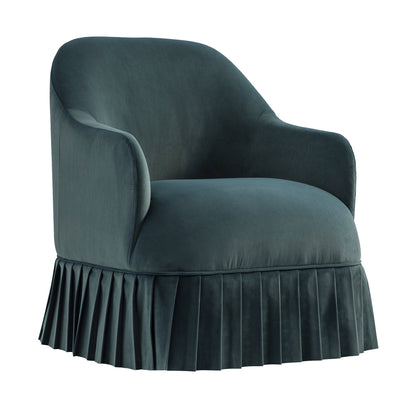 Fauteuil à jupe Calliope, velours bleu égéen