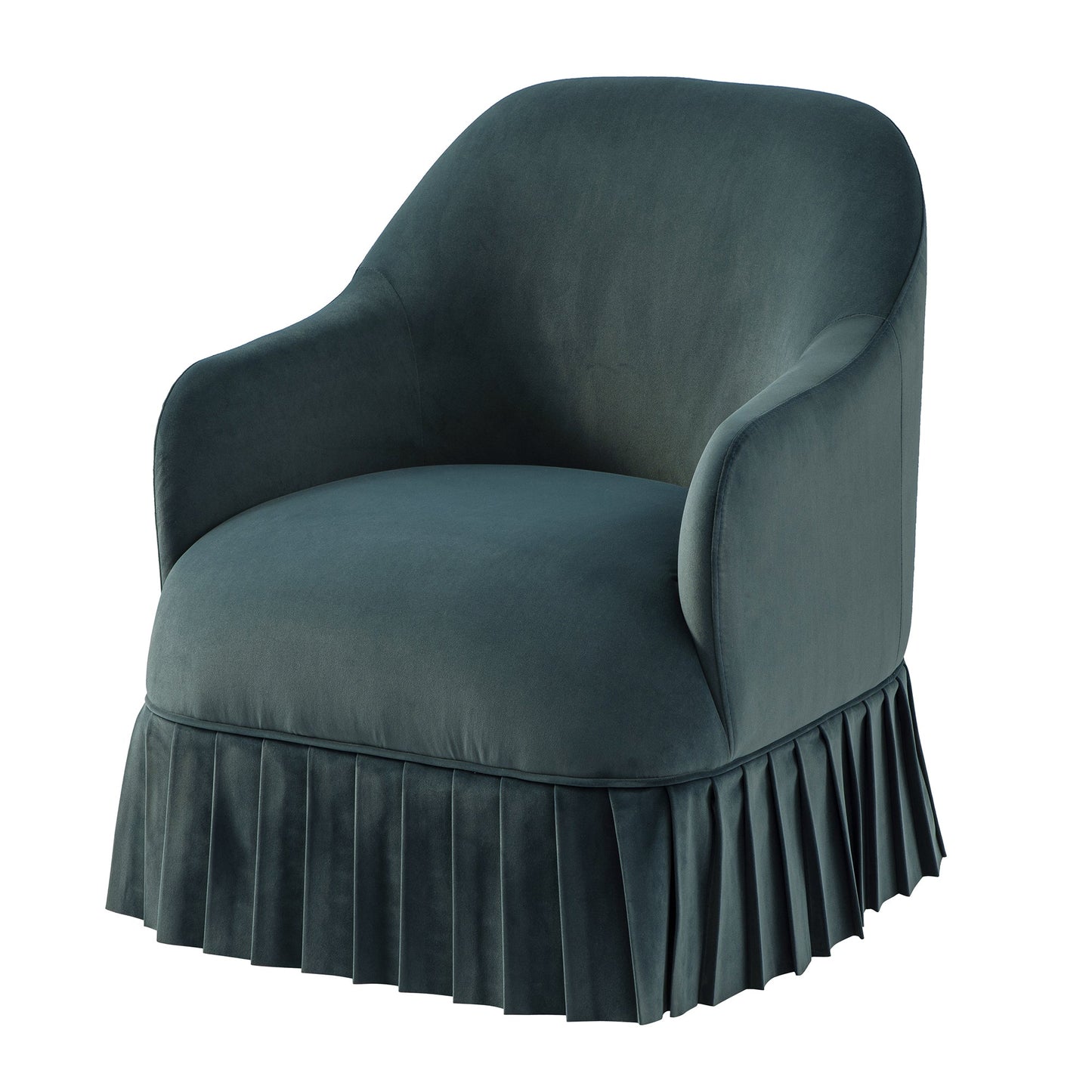 Fauteuil à jupe Calliope, velours bleu égéen