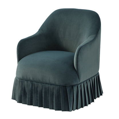 Fauteuil à jupe Calliope, velours bleu égéen