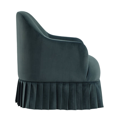 Fauteuil à jupe Calliope, velours bleu égéen