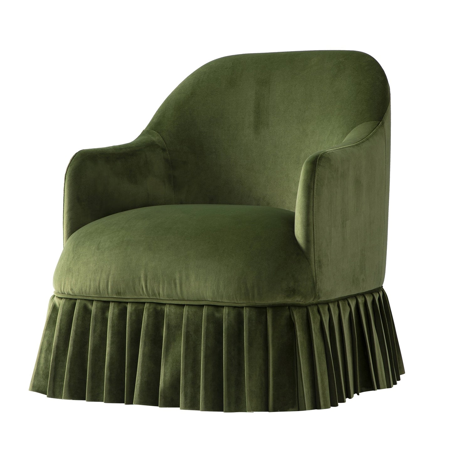 Fauteuil à jupe Calliope, velours vert fougère