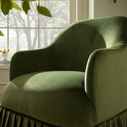 Fauteuil à jupe Calliope, velours vert fougère