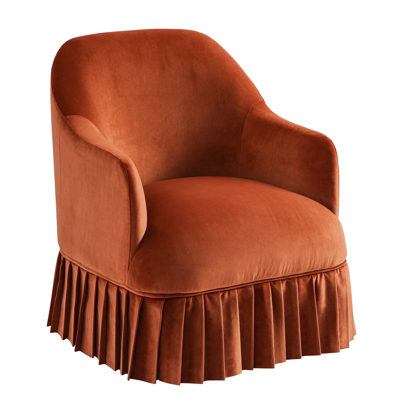 Fauteuil à jupe Calliope, velours rouille