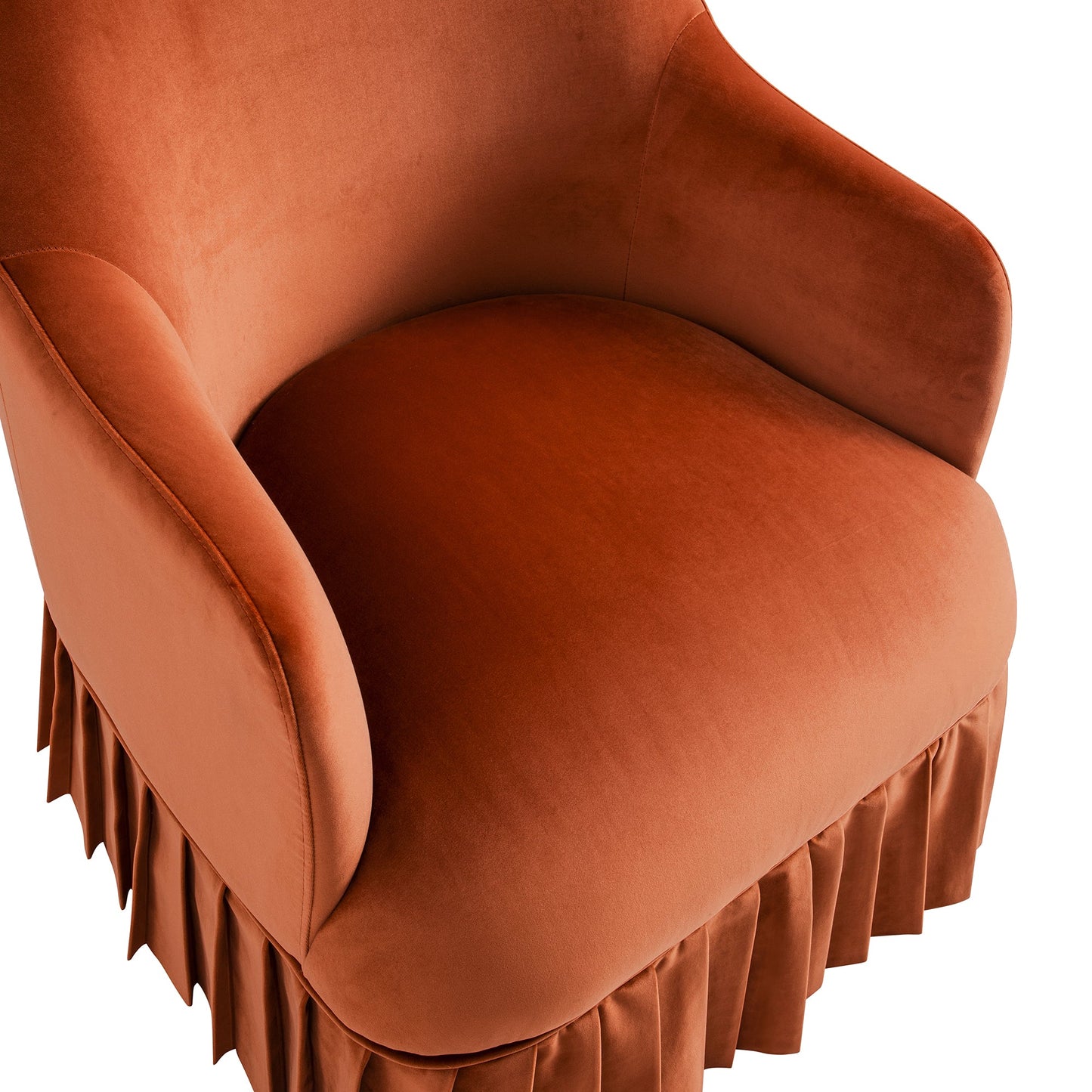 Fauteuil à jupe Calliope, velours rouille