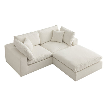 Canapé modulaire Lutyens en mélange de lin beige, méridienne 2 pièces