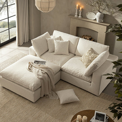 Canapé modulaire Lutyens en mélange de lin beige, méridienne 2 pièces