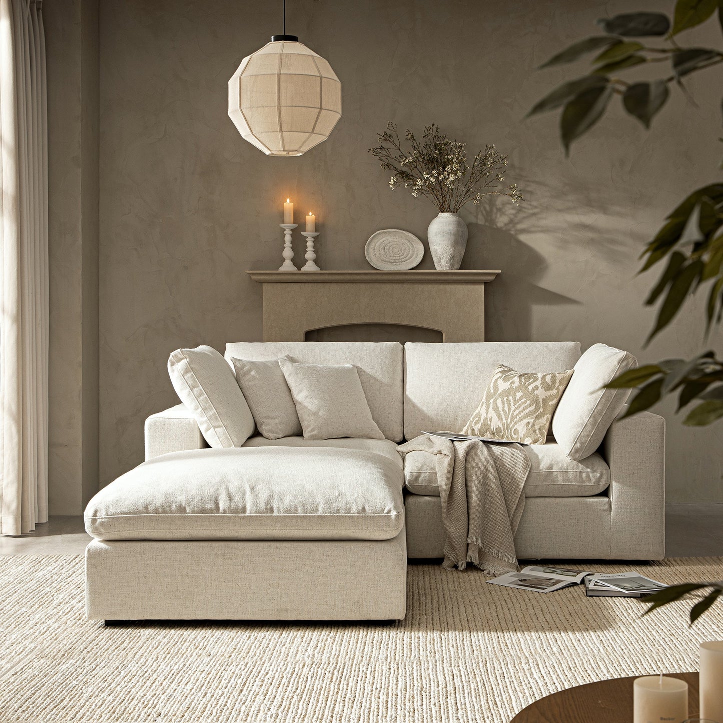 Canapé modulaire Lutyens en mélange de lin beige, méridienne 2 pièces