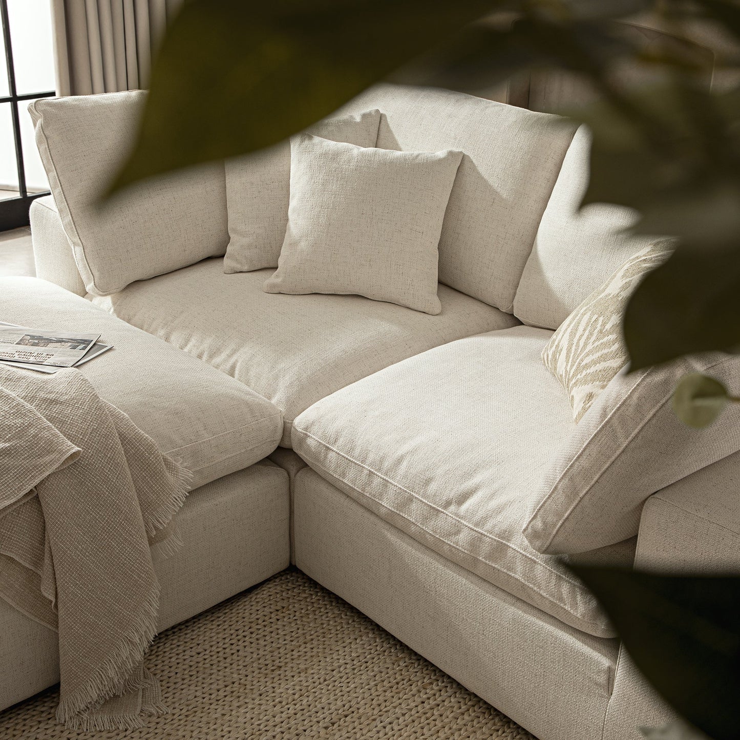 Canapé modulaire Lutyens en mélange de lin beige, méridienne 2 pièces