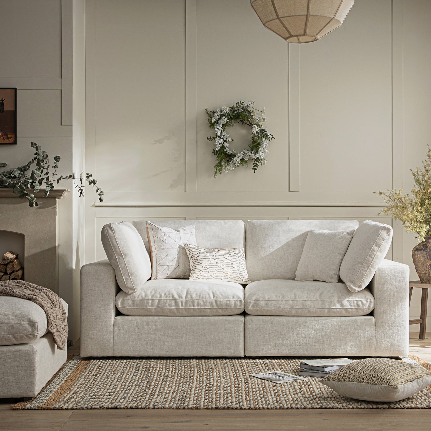 Canapé modulaire Lutyens en lin mélangé beige, 2 pièces