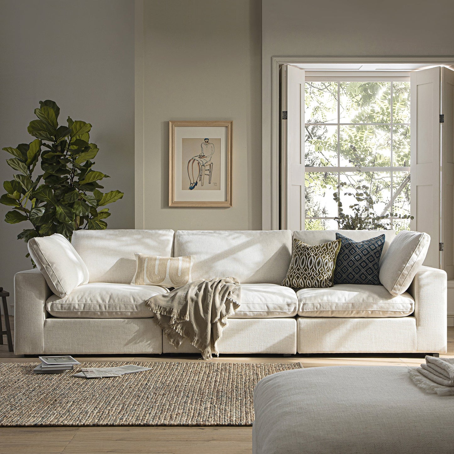 Canapé modulaire Lutyens en lin mélangé beige, 3 pièces