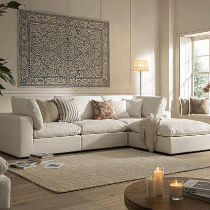 Canapé modulaire Lutyens en mélange de lin beige, méridienne 3 pièces