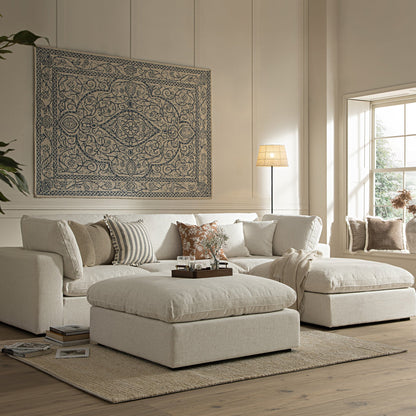 Canapé modulaire Lutyens en mélange de lin beige, méridienne 3 pièces