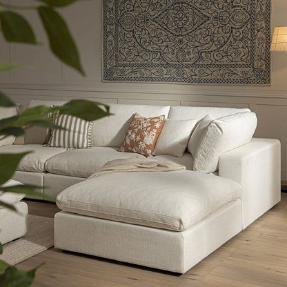 Canapé modulaire Lutyens en mélange de lin beige, méridienne 3 pièces