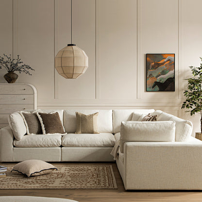 Canapé d'angle modulaire Lutyens en lin mélangé beige, ensemble de 5 pièces