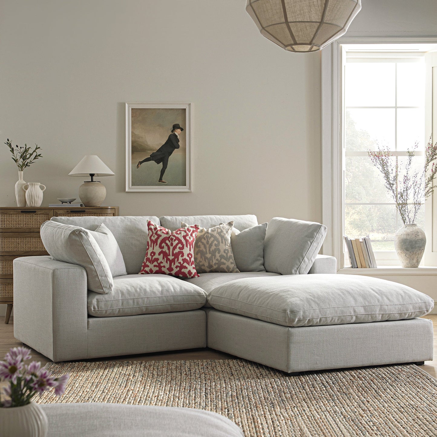 Canapé modulaire Lutyens en lin mélangé gris clair, méridienne 2 pièces