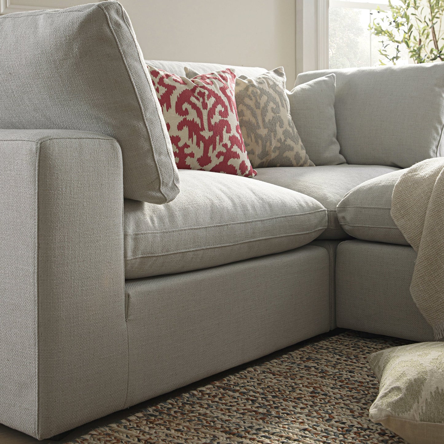 Canapé modulaire Lutyens en lin mélangé gris clair, méridienne 2 pièces