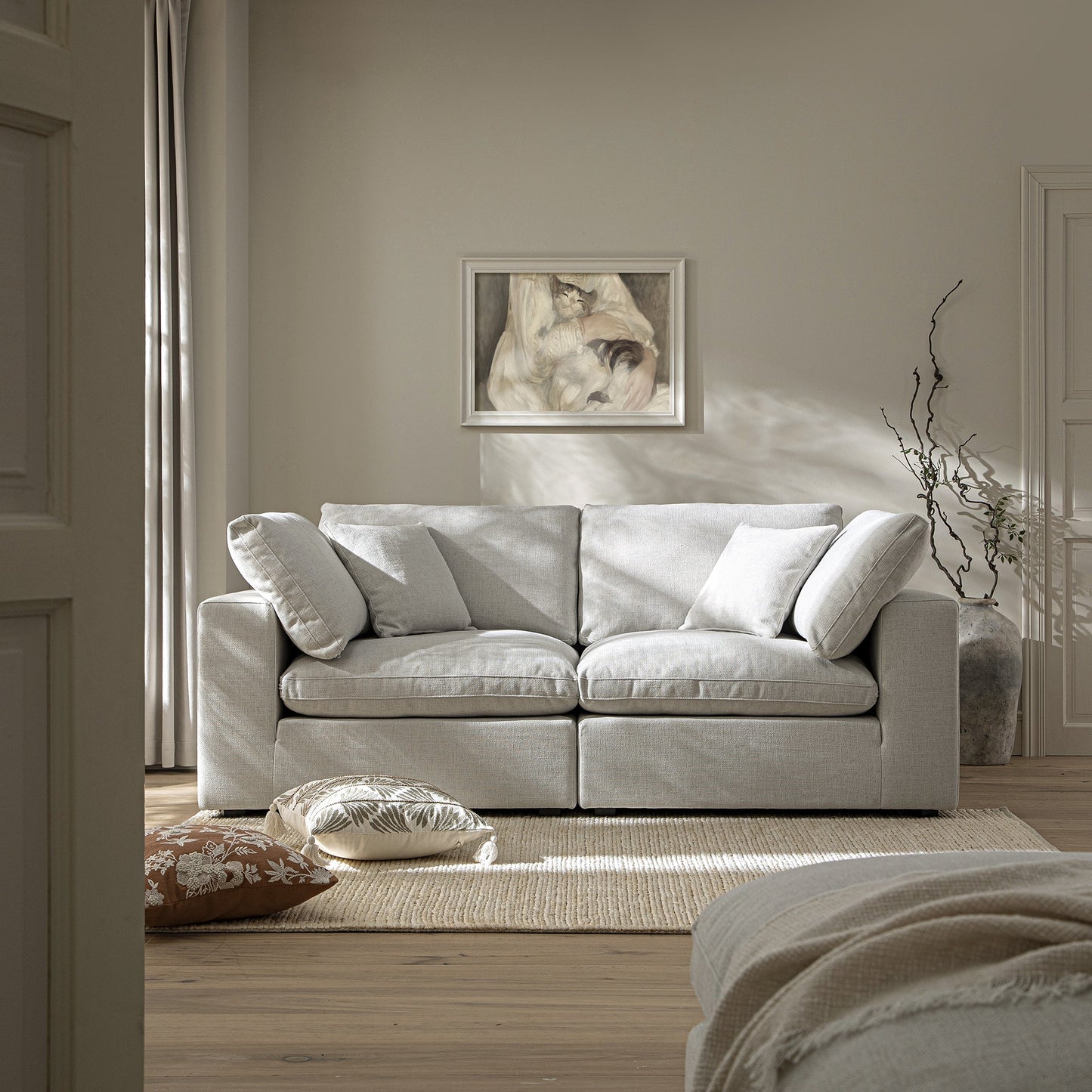 Canapé modulaire Lutyens en lin mélangé gris clair, 2 pièces