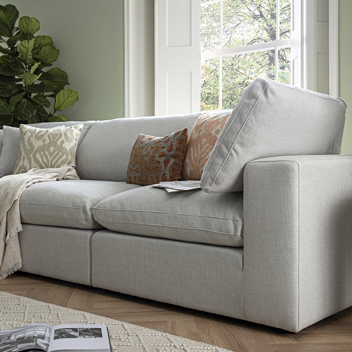 Canapé modulaire Lutyens en lin mélangé gris clair, 3 pièces