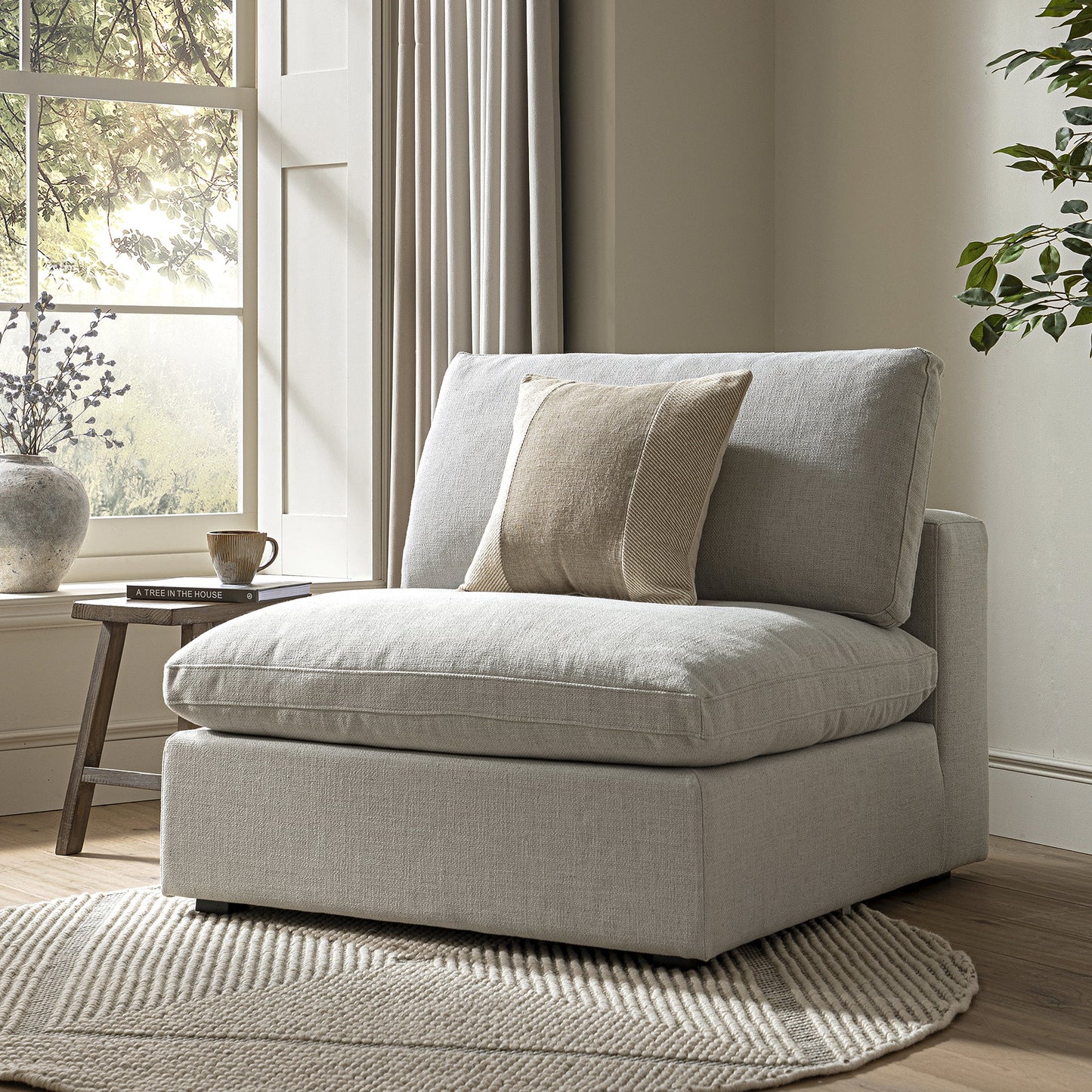 Canapé modulable Lutyens en lin mélangé gris clair, assise sans accoudoirs