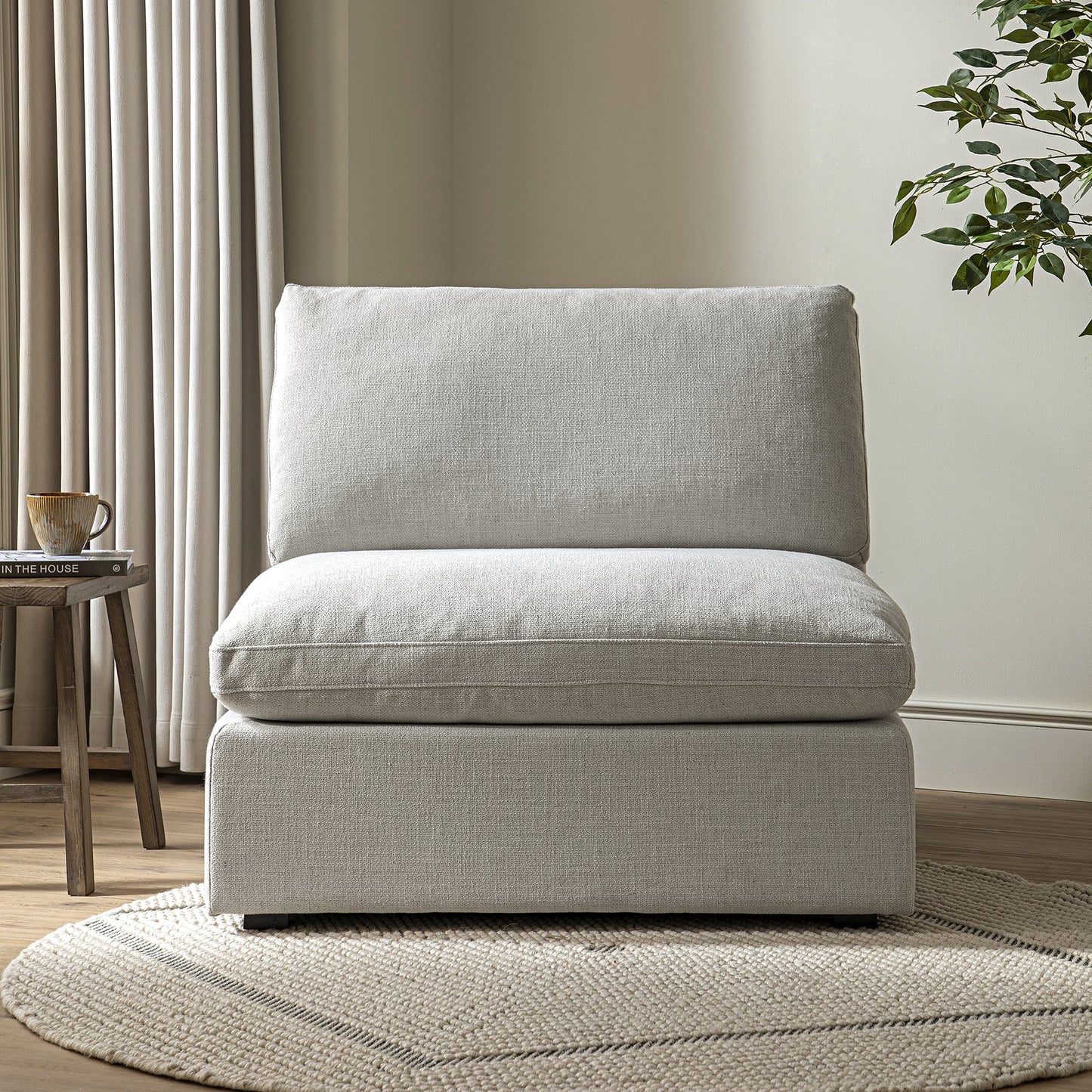 Canapé modulable Lutyens en lin mélangé gris clair, assise sans accoudoirs