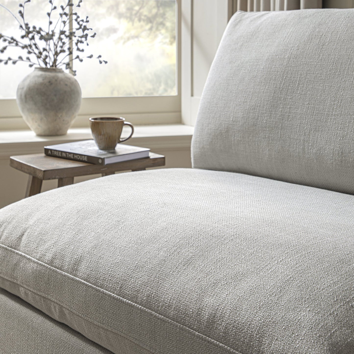 Canapé modulable Lutyens en lin mélangé gris clair, assise sans accoudoirs