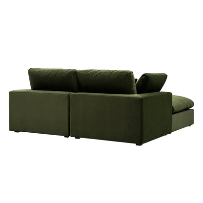 Canapé modulaire en velours vert mousse Lutyens, méridienne 2 pièces