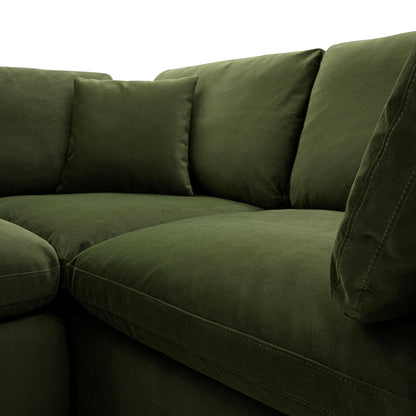 Canapé modulaire en velours vert mousse Lutyens, méridienne 2 pièces