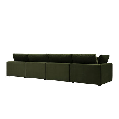 Canapé modulaire en velours vert mousse Lutyens, 4 pièces