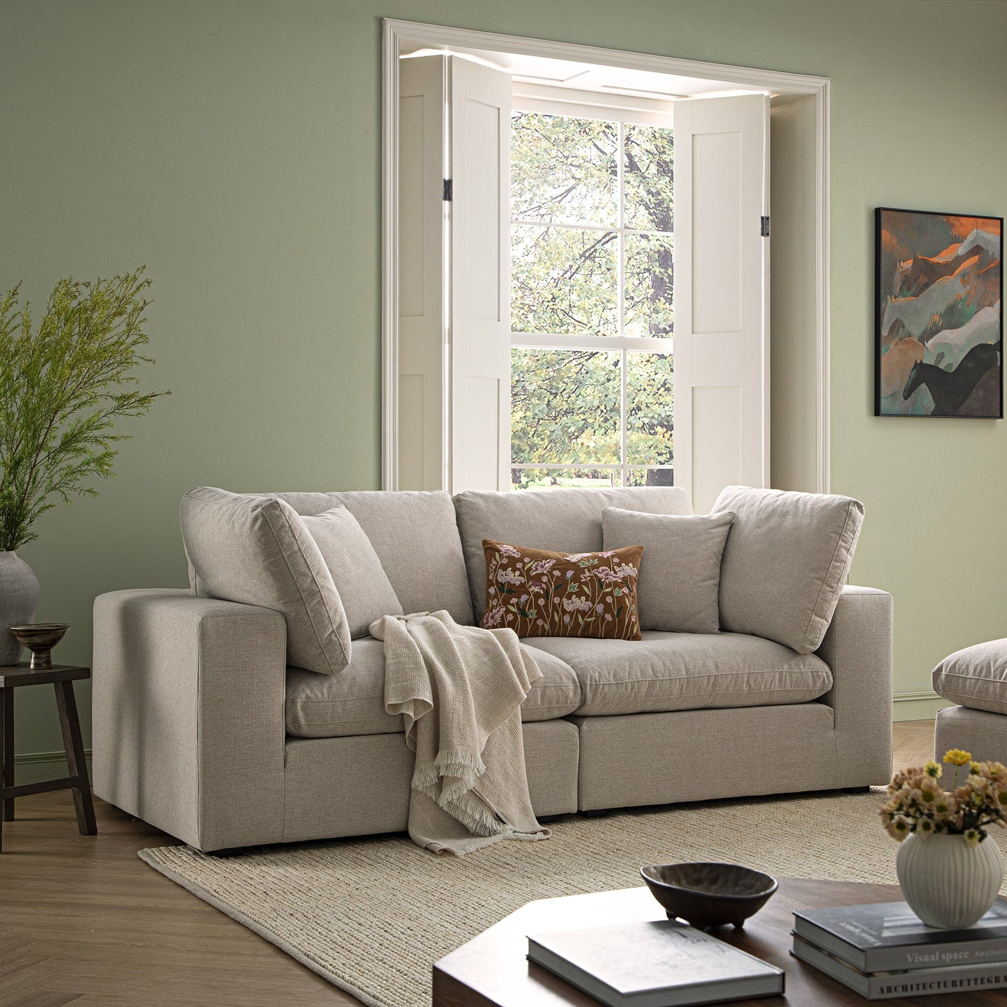 Canapé modulaire en tissu tissé avoine Lutyens, 2 pièces