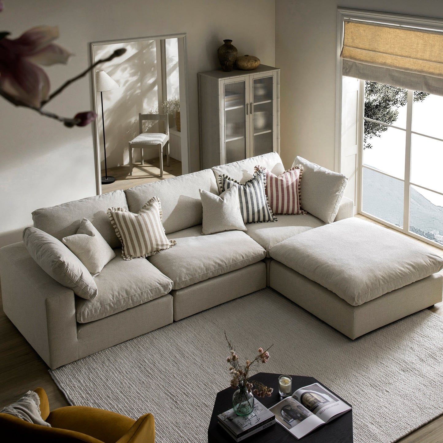 Canapé modulaire en tissu tissé à l'avoine Lutyens, méridienne 3 pièces