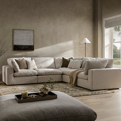 Ensemble de canapés d'angle modulaires Lutyens en mélange de tissus à tissage avoine, 5 pièces