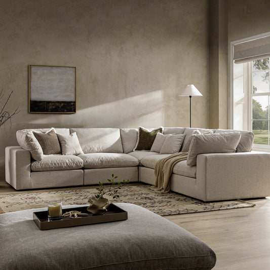 Ensemble de canapés d'angle modulaires Lutyens en mélange de tissus à tissage avoine, 5 pièces