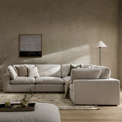 Ensemble de canapés d'angle modulaires Lutyens en mélange de tissus à tissage avoine, 5 pièces