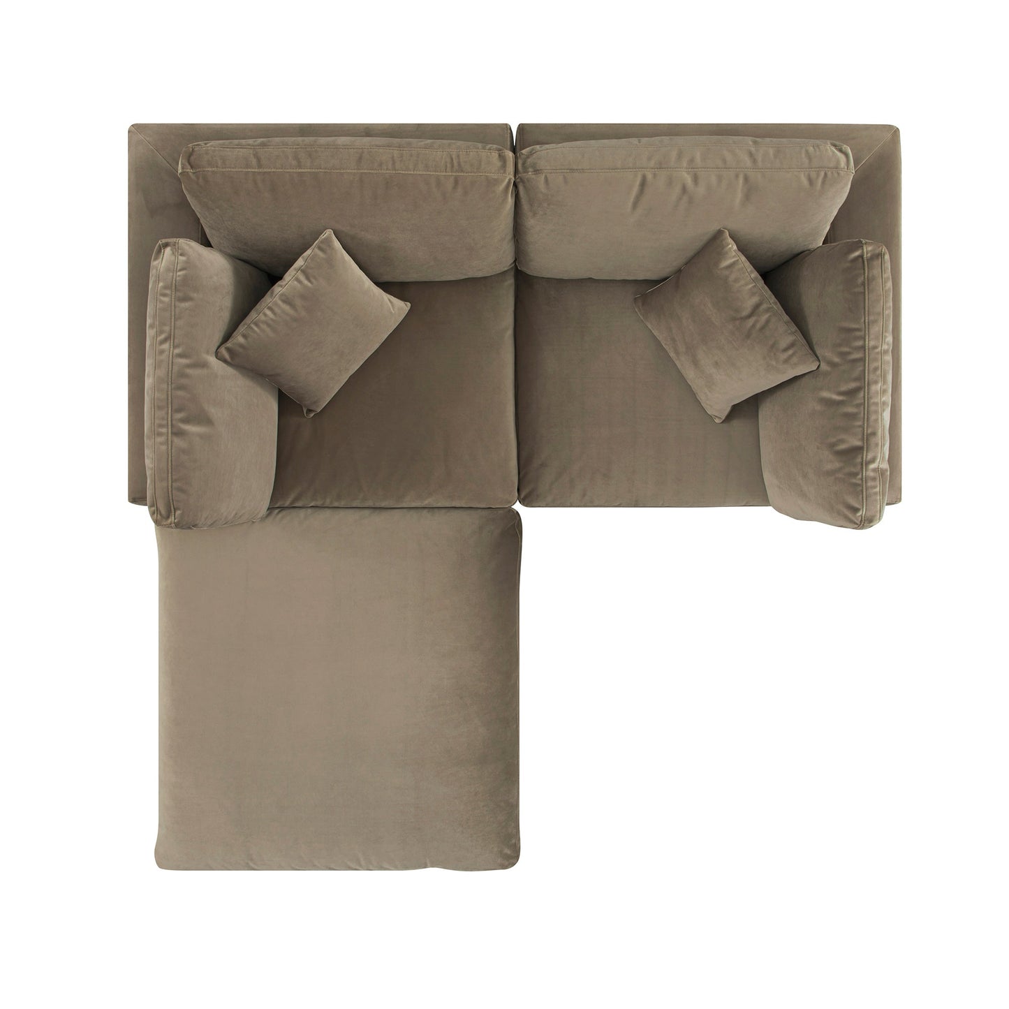 Canapé modulaire en velours taupe Lutyens, méridienne 2 pièces