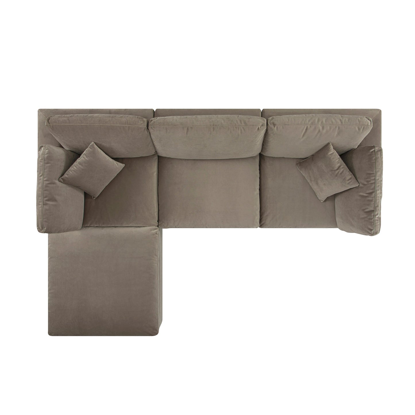 Canapé modulaire en velours taupe Lutyens, méridienne 3 pièces